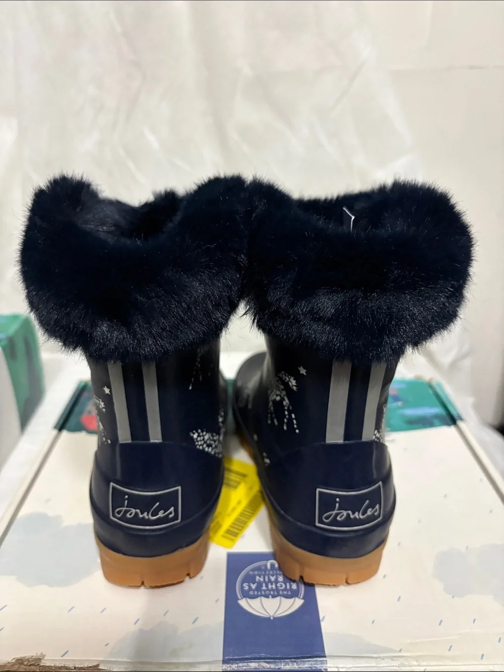 Joules Kids Faux-Fur Rain Boots size US 1 NWT